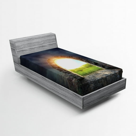 Ambesonne Nature Fitted Sheet, Greenland Wildflowers, Twin XL Size, Green Yellow