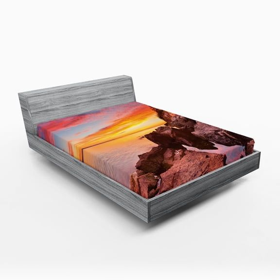 Ambesonne Nature Fitted Sheet, Harbor Sea Shore Sky, Queen Size, Multicolor