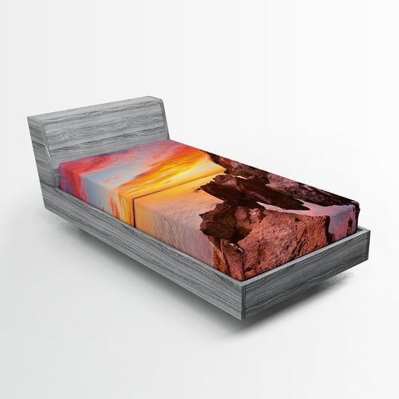 Ambesonne Nature Fitted Sheet, Harbor Sea Shore Sky, Twin XL Size, Multicolor