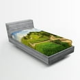 thumbnail image 1 of Ambesonne Nature Fitted Sheet, Hillside Meadow Trees, Twin XL Size, Green Blue, 1 of 2