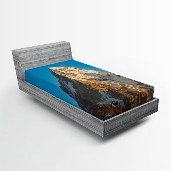 Ambesonne Nature Fitted Sheet, Himalaya Mountains, Twin Size, Blue Brown