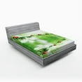 thumbnail image 1 of Ambesonne Nature Fitted Sheet, Ladybug on Water Image, Queen Size, Red Green, 1 of 2