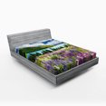 thumbnail image 1 of Ambesonne Nature Fitted Sheet, Lake Floral Petals, Full Size, Purple Fern Green, 1 of 2