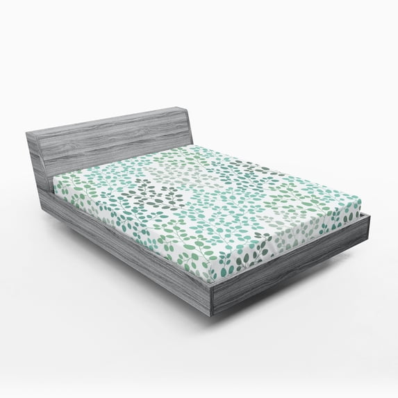 Ambesonne Nature Fitted Sheet, Leaf Braches Pattern, Queen Size, Sage Green Turquoise