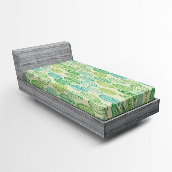 Ambesonne Nature Fitted Sheet, Leaves Forest Pattern, Twin XL Size, Multicolor