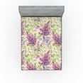thumbnail image 1 of Ambesonne Nature Fitted Sheet, Lilac Flowers Watercolor Art, Queen Size, Pistachio Green and Pale Pink, 1 of 5