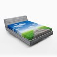 thumbnail image 1 of Ambesonne Nature Fitted Sheet, Meadow Countryside Path, Queen Size, Blue Green Brown, 1 of 3