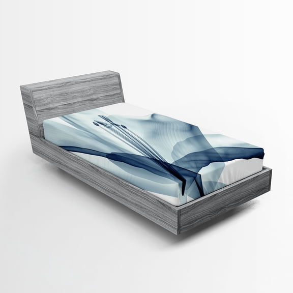 Ambesonne Nature Fitted Sheet, Modern Flowers Plants, Twin Size, Teal White