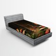 thumbnail image 1 of Ambesonne Nature Fitted Sheet, Mushrooms Dark Forest, Twin XL Size, Green Brown and Red, 1 of 3