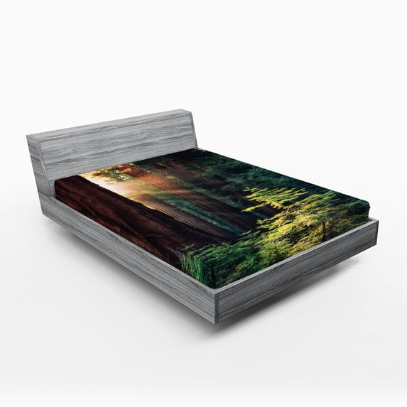 Ambesonne Nature Fitted Sheet, Nevada Morning Sun, Queen Size, Green Brown