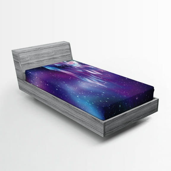 Ambesonne Nature Fitted Sheet, Northern Aurora Borealis, Twin XL Size, Blue Purple