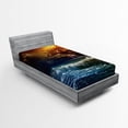 thumbnail image 1 of Ambesonne Nature Fitted Sheet, Ocean Wild Waves Art, Twin XL Size, Orange and Blue, 1 of 2