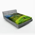 thumbnail image 1 of Ambesonne Nature Fitted Sheet, Panoramic Public Wiev, Queen Size, Lime Green Violet Blue, 1 of 2