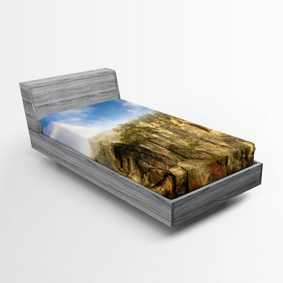 Ambesonne Nature Fitted Sheet, Park in Czech Republic, Twin Size, Olive Green Sky Blue