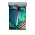thumbnail image 1 of Ambesonne Nature Fitted Sheet & Pillow Sham Set, Aurora Borealis, Full, Jade Green, 1 of 3