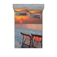 thumbnail image 1 of Ambesonne Nature Fitted Sheet & Pillow Sham Set, Beach with Colorful Sky, Queen, Orange Red Grey, 1 of 2