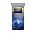thumbnail image 1 of Ambesonne Nature Fitted Sheet & Pillow Sham Set, Big Bolt Hits Planet, Twinxl, Yellow Blue, 1 of 2