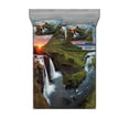 thumbnail image 1 of Ambesonne Nature Fitted Sheet & Pillow Sham Set, Cascade Stream Wildlife, Full, Multicolor, 1 of 3