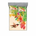 thumbnail image 1 of Ambesonne Nature Fitted Sheet & Pillow Sham Set, Colibri Exotic Tree, Queen, Green Red Beige, 1 of 2