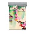 thumbnail image 1 of Ambesonne Nature Fitted Sheet & Pillow Sham Set, Colibri and Flowers, Queen, Green Fuchsia, 1 of 3