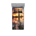 thumbnail image 1 of Ambesonne Nature Fitted Sheet & Pillow Sham Set, Dutch Windmill River, Twin, Orange Blue, 1 of 2