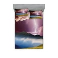 thumbnail image 1 of Ambesonne Nature Fitted Sheet & Pillow Sham Set, Earth Storm Rays Rural, Full, Green Pink Blue, 1 of 3