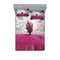 thumbnail image 1 of Ambesonne Nature Fitted Sheet & Pillow Sham Set, Enchanted Oniric Meadow, Queen, Fuchsia Petrol Blue, 1 of 2