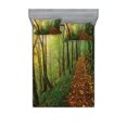 thumbnail image 1 of Ambesonne Nature Fitted Sheet & Pillow Sham Set, Forest Path View, Queen, Green Yellow, 1 of 2