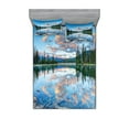 thumbnail image 1 of Ambesonne Nature Fitted Sheet & Pillow Sham Set, Golden Sunrise Scenery, Queen, Blue Green, 1 of 3