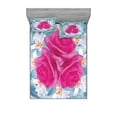 thumbnail image 1 of Ambesonne Nature Fitted Sheet & Pillow Sham Set, Graphic Roses and Lilies, Full, Fuchsia Blue, 1 of 2