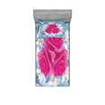 thumbnail image 1 of Ambesonne Nature Fitted Sheet & Pillow Sham Set, Graphic Roses and Lilies, Twin, Fuchsia Blue, 1 of 3