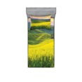 thumbnail image 1 of Ambesonne Nature Fitted Sheet & Pillow Sham Set, Hills Valley Sunrise, Twin, Yellow Green, 1 of 2