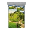thumbnail image 1 of Ambesonne Nature Fitted Sheet & Pillow Sham Set, Hillside Meadow Trees, Queen, Green Blue, 1 of 2