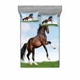 thumbnail image 1 of Ambesonne Nature Fitted Sheet & Pillow Sham Set, Horse Pacing on Grass, Queen, Blue Green Brown, 1 of 2