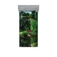 thumbnail image 1 of Ambesonne Nature Fitted Sheet & Pillow Sham Set, Japanese Garden Lake, Twinxl, Green Blue, 1 of 2