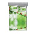thumbnail image 1 of Ambesonne Nature Fitted Sheet & Pillow Sham Set, Ladybug on Water Image, Full, Red Green, 1 of 2