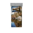 thumbnail image 1 of Ambesonne Nature Fitted Sheet & Pillow Sham Set, Lake Mountain Sunset, Twin, Navy Brown, 1 of 2