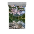 thumbnail image 1 of Ambesonne Nature Fitted Sheet & Pillow Sham Set, Lake by Forest Mountain, Queen, Multicolor, 1 of 2