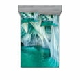 thumbnail image 1 of Ambesonne Nature Fitted Sheet & Pillow Sham Set, Marble Caves Lake, Queen, Turquoise Grey, 1 of 2