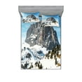 thumbnail image 1 of Ambesonne Nature Fitted Sheet & Pillow Sham Set, Mediterranean Snowy Peak, Queen, Brown Blue White, 1 of 2