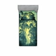 thumbnail image 1 of Ambesonne Nature Fitted Sheet & Pillow Sham Set, Mist Forest Trees Scene, Twin, Hunter and Green, 1 of 2