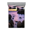 thumbnail image 1 of Ambesonne Nature Fitted Sheet & Pillow Sham Set, Misty Scene Rocks Water, Queen, Grey Purple, 1 of 2