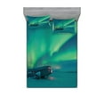 thumbnail image 1 of Ambesonne Nature Fitted Sheet & Pillow Sham Set, Misty Winter Day, Full, Petrol Blue Lime Green, 1 of 2