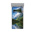 thumbnail image 1 of Ambesonne Nature Fitted Sheet & Pillow Sham Set, Mountain Lake Scenery, Twinxl, Blue White Green, 1 of 3