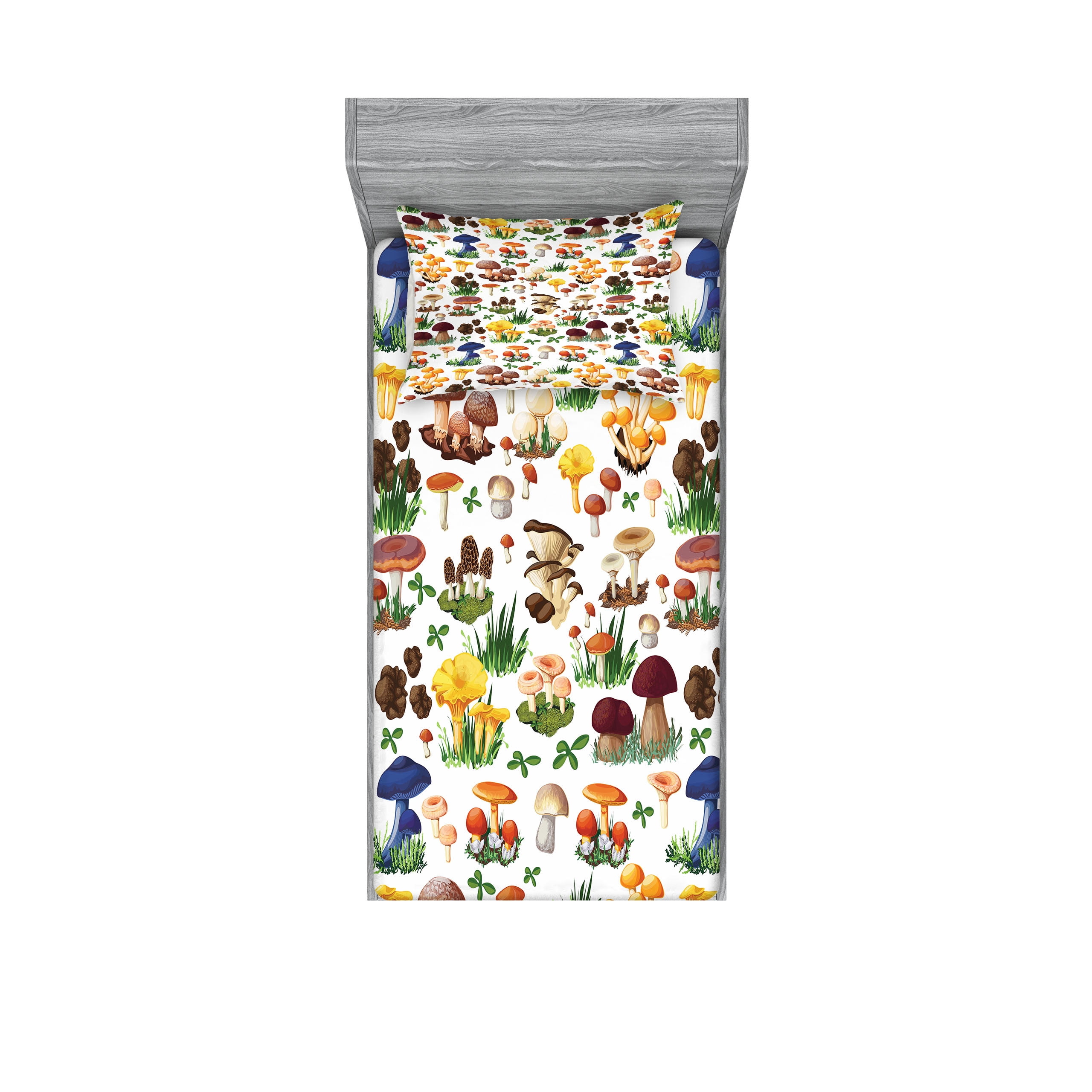 Twin Organic White Microfiber Mushroom Print Bedding Set