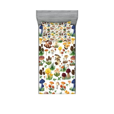 Ambesonne Nature Fitted Sheet & Pillow Sham Set, Mushrooms Wild Organic, Twin, Multicolor