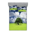 thumbnail image 1 of Ambesonne Nature Fitted Sheet & Pillow Sham Set, Old Tree in Grass Field, Queen, Green Blue, 1 of 2