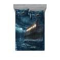 thumbnail image 1 of Ambesonne Nature Fitted Sheet & Pillow Sham Set, Old Wood Boat Dramatic, Full, Blue Brown, 1 of 2