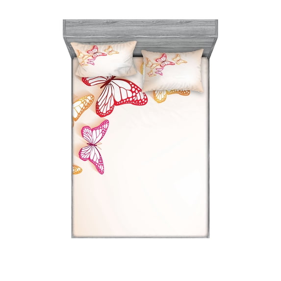 Ambesonne Nature Fitted Sheet & Pillow Sham Set, Paper Cut Image, Full, Yellow Red Beige