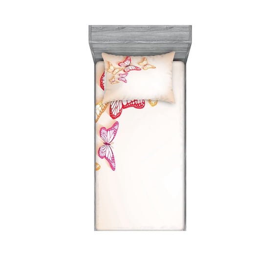 Ambesonne Nature Fitted Sheet & Pillow Sham Set, Paper Cut Image, Twin, Yellow Red Beige